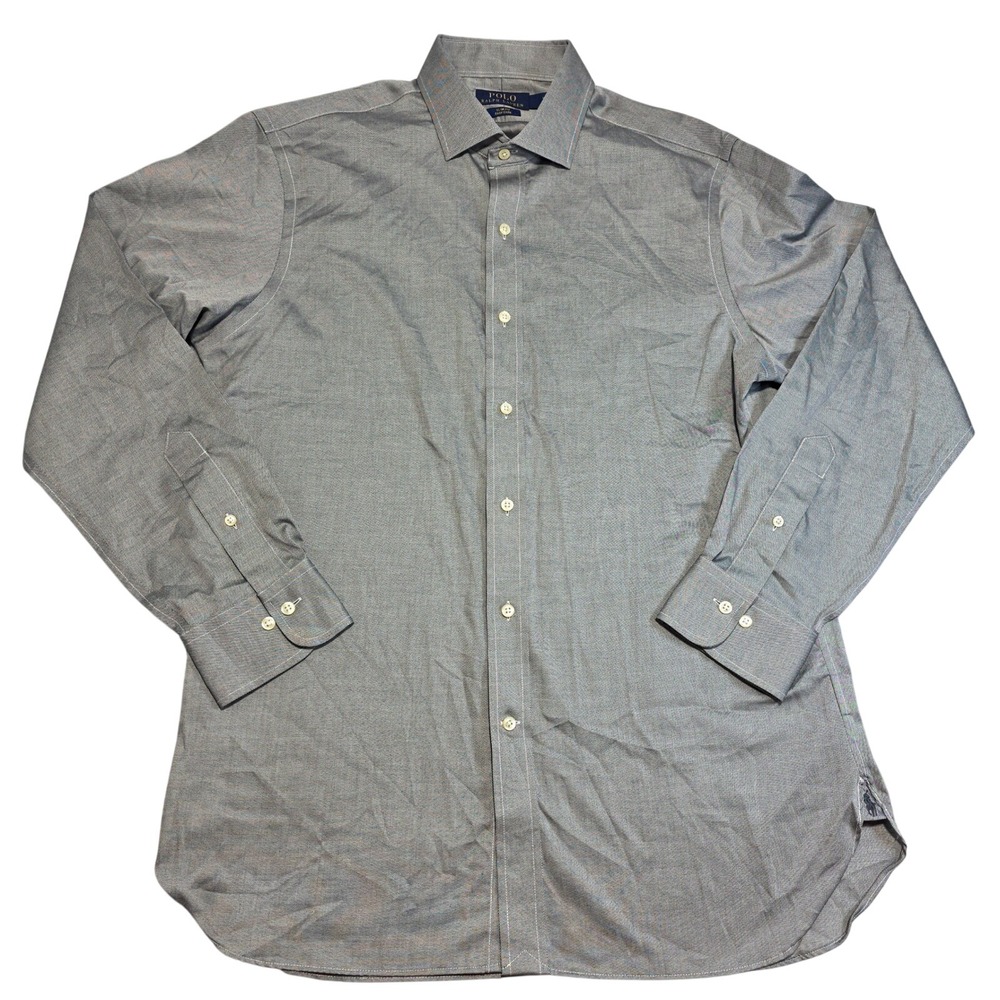 Polo Ralph Lauren Men 16.5 34/35 Grey Button Down Slim Fit Easy Care Micro Check